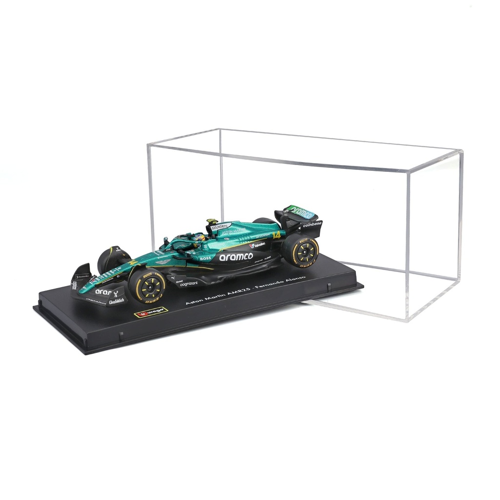 1:43 ASTON MARTIN F1 AMR25 TEAM ARAMCO COGNIZANT #14 FERNANDO ALONSO - 2025 (CON PILOTO Y VITRINA)